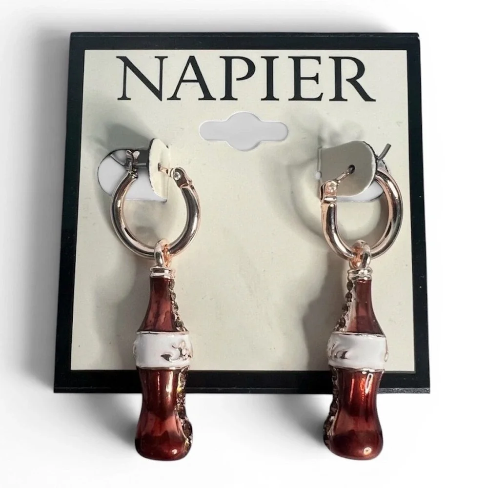 Napier Earrings Cola Bottle Soda Bottle Coke Style‎ Hoop Earring Dangle NEW